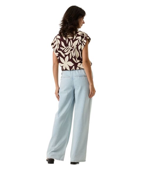 Leaf Print Cap Sleeved Top - Brown