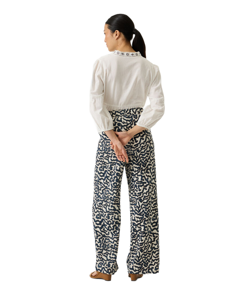 Printed Trouser - Cream/Navy