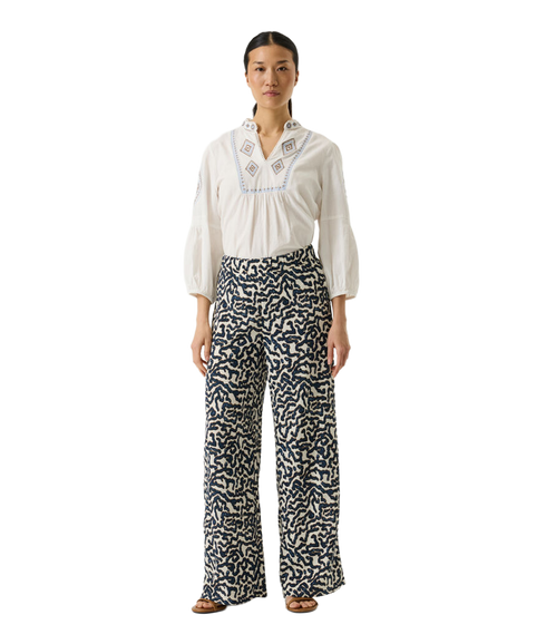Printed Trouser - Cream/Navy