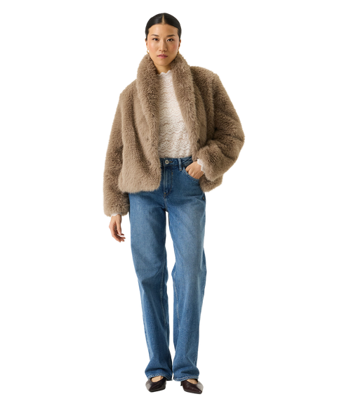 Faux Fur Jacket - Smoky Taupe