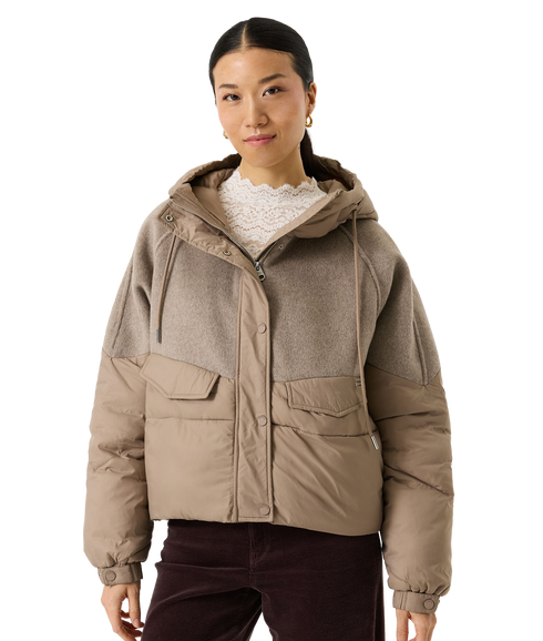 Contrast Puffer Jacket - Dusky Taupe