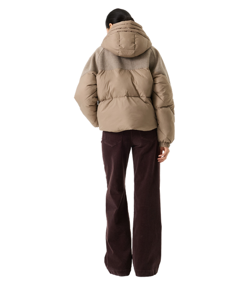 Contrast Puffer Jacket - Dusky Taupe
