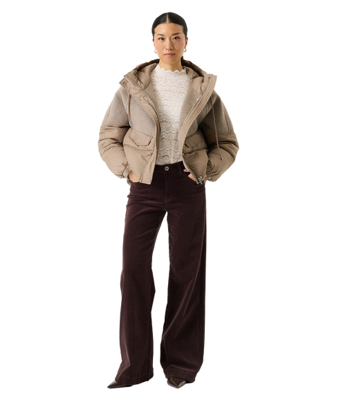Contrast Puffer Jacket - Dusky Taupe