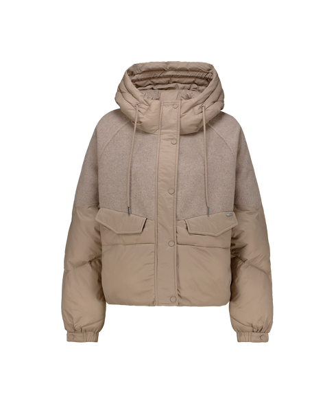 Contrast Puffer Jacket - Dusky Taupe