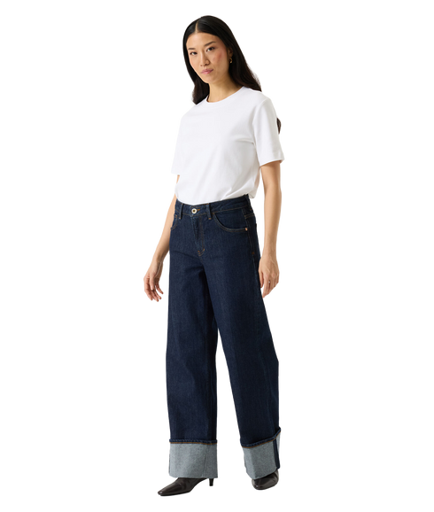 Wide Leg Jeans with Turn-up - Rinsed