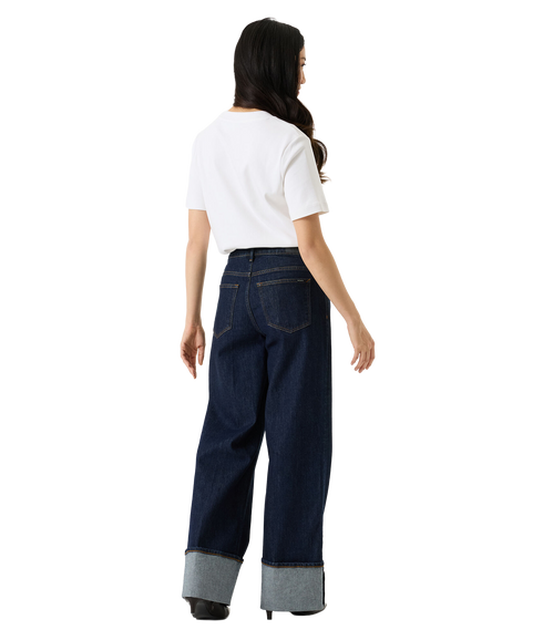 Wide Leg Jeans with Turn-up - Rinsed
