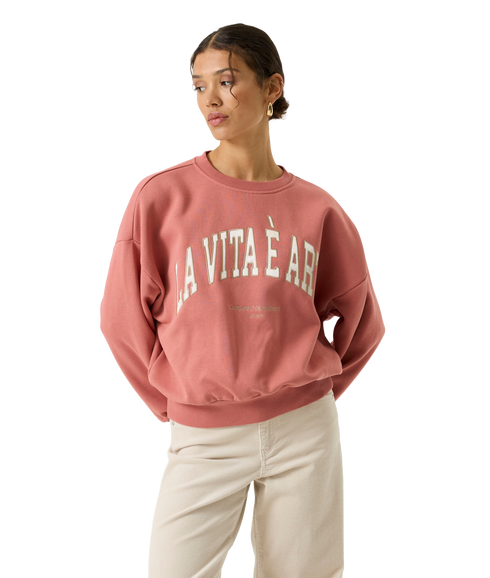 Slogan O-Neck Sweatshirt - Coral Dust