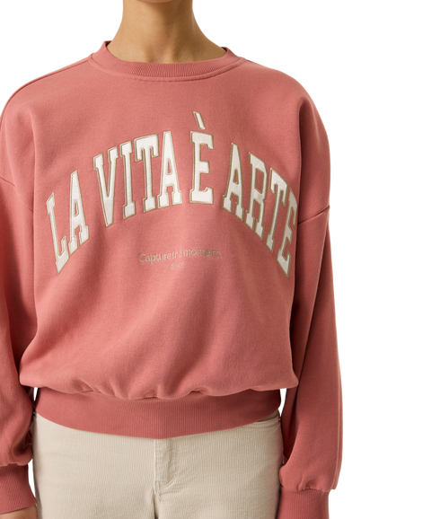 Slogan O-Neck Sweatshirt - Coral Dust
