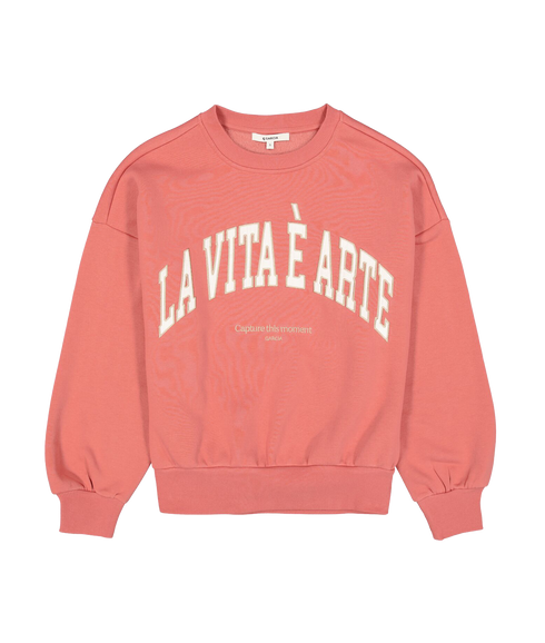 Slogan O-Neck Sweatshirt - Coral Dust