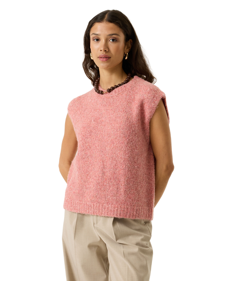 O-Neck Knit Tank Top - Coral Dust