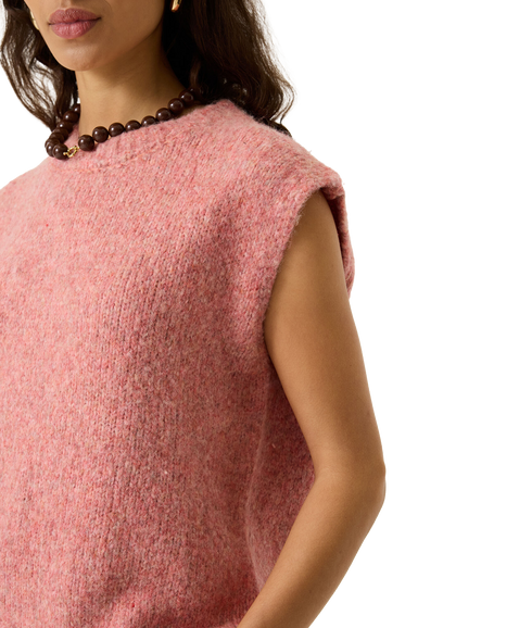 O-Neck Knit Tank Top - Coral Dust