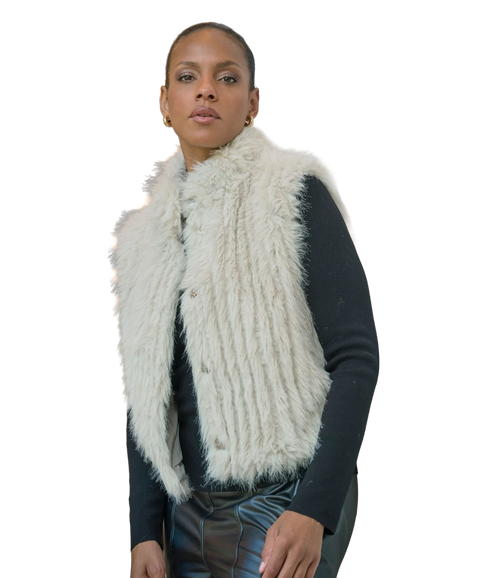 Stripe Textured Faux Fur Gilet - Birch