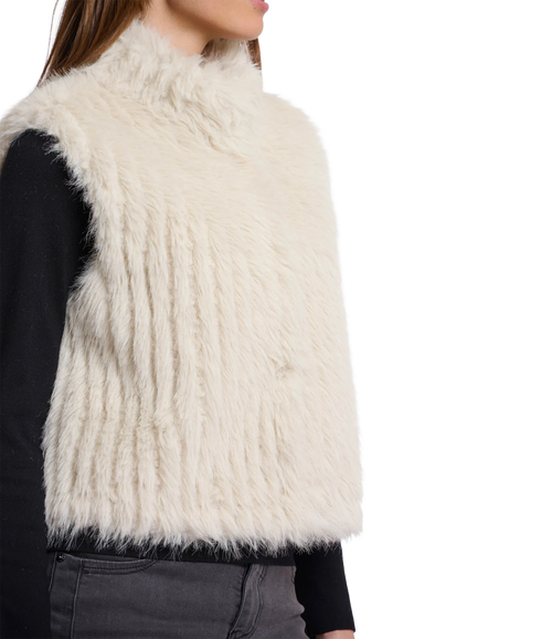 Stripe Textured Faux Fur Gilet - Birch