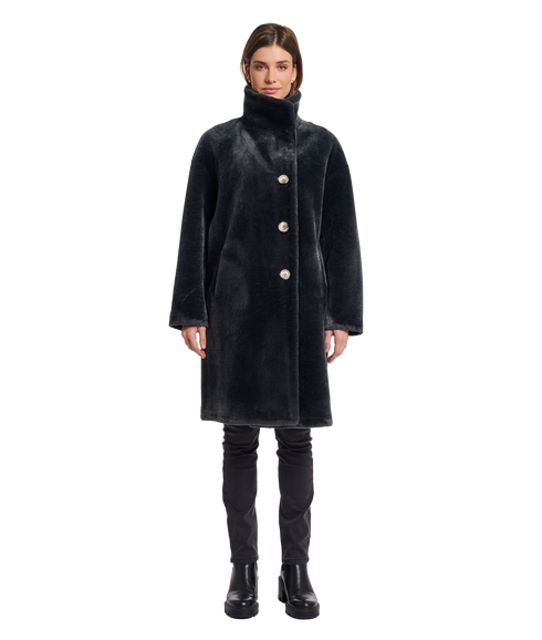 Faux Fur Coat With High Collar - Deep Iron