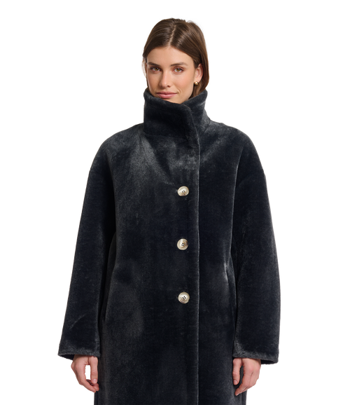 Faux Fur Coat With High Collar - Deep Iron