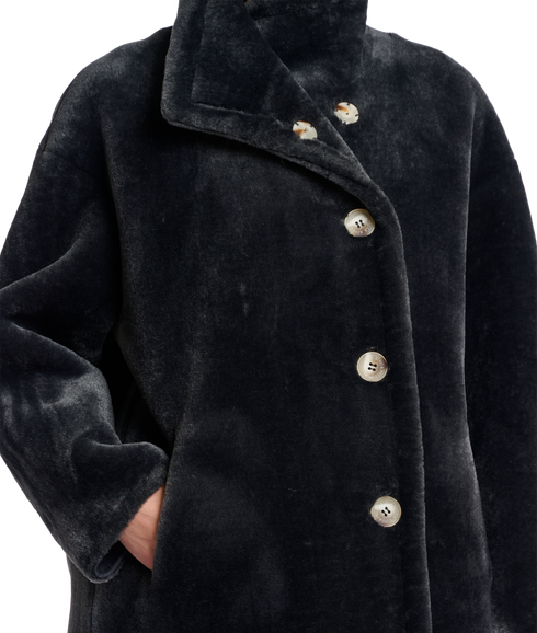 Faux Fur Coat With High Collar - Deep Iron