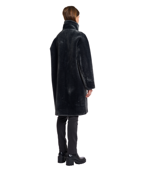 Faux Fur Coat With High Collar - Deep Iron