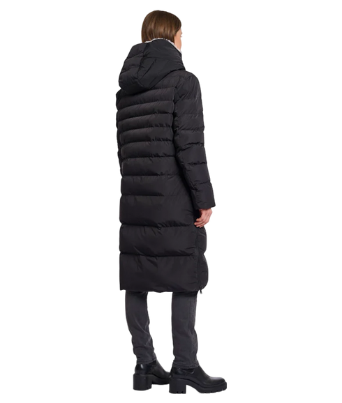 Long Padded Hooded Coat With Faux Fur - Black Stone