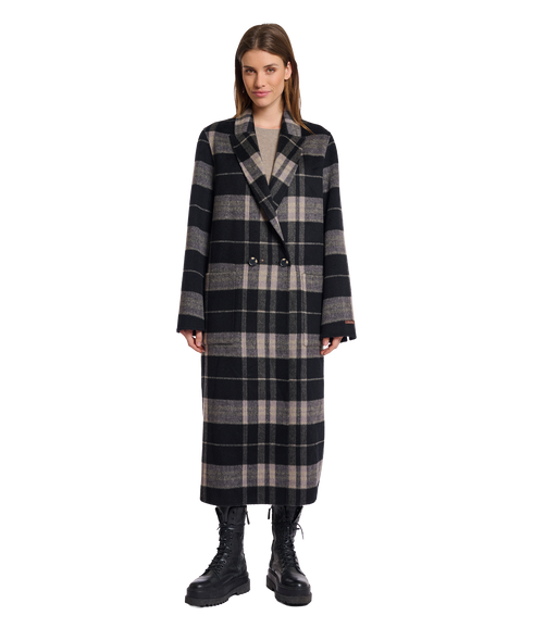 Double Breasted Reversible Coat - Grey Check/Black