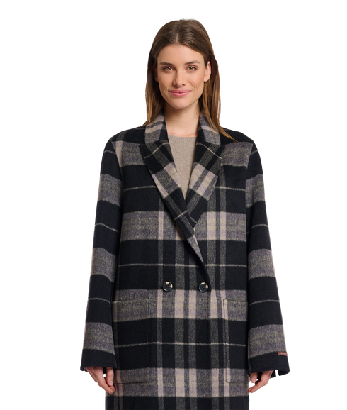 Double Breasted Reversible Coat - Grey Check/Black