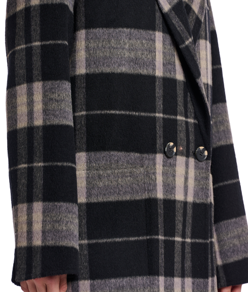 Double Breasted Reversible Coat - Grey Check/Black