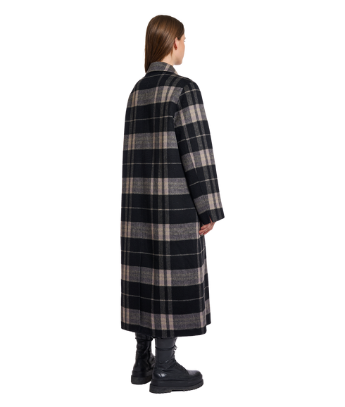Double Breasted Reversible Coat - Grey Check/Black