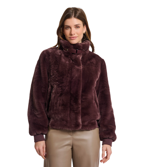 Short Fake Fur Bomber Jacket - Chocolate Bean