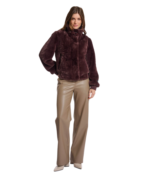 Short Fake Fur Bomber Jacket - Chocolate Bean