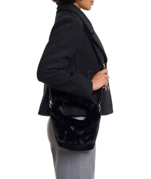 Small Faux Fur Crossbody Bag - Black