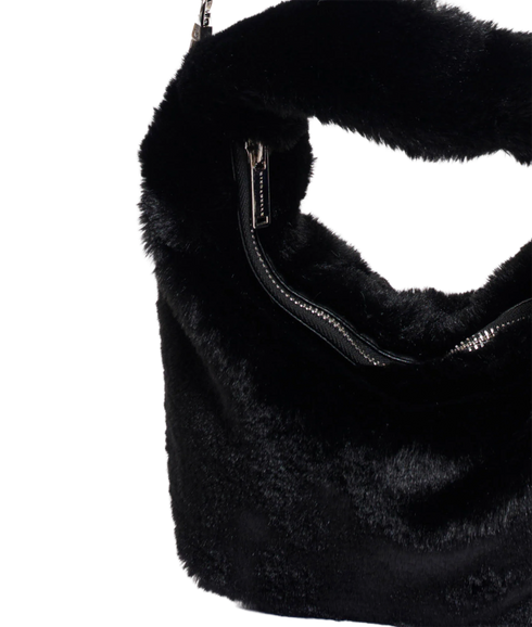 Small Faux Fur Crossbody Bag - Black