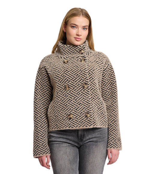 Short Double Breasted Jacket - Sand Graphic