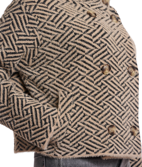 Short Double Breasted Jacket - Sand Graphic