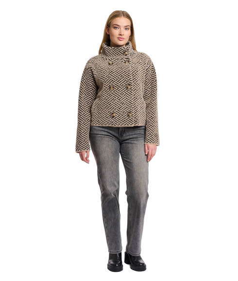 Short Double Breasted Jacket - Sand Graphic