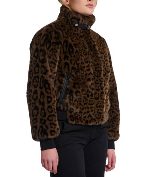 Short Fake Fur Bomber Jacket - Leopard