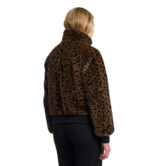Short Fake Fur Bomber Jacket - Leopard