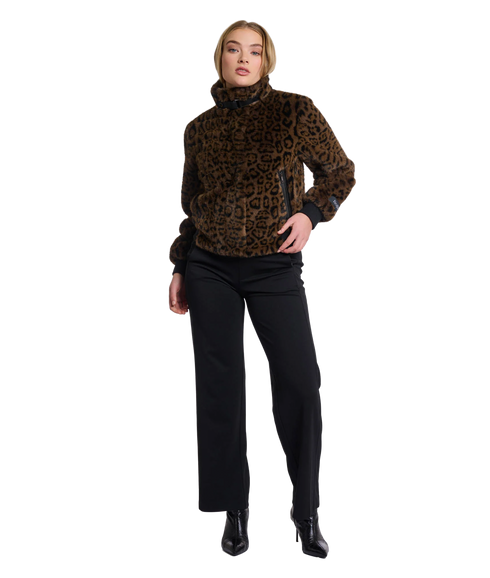 Short Fake Fur Bomber Jacket - Leopard