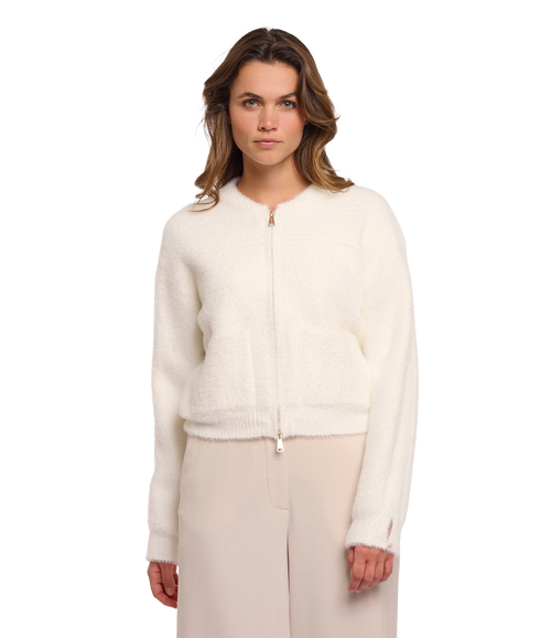 Short Cardigan With Zipper Closure - Snow White