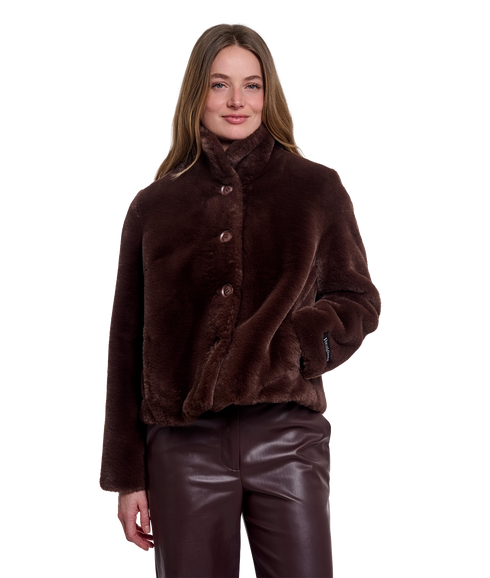 Vie Single Breasted Faux Fur Coat - Coffee Roast