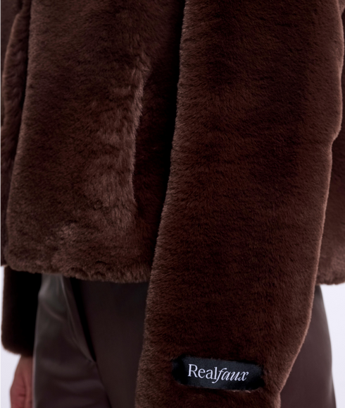Vie Single Breasted Faux Fur Coat - Coffee Roast