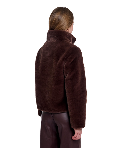 Vie Single Breasted Faux Fur Coat - Coffee Roast