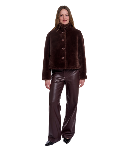 Vie Single Breasted Faux Fur Coat - Coffee Roast