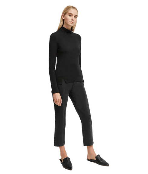 Venitia Jersey Split Cuff Top - Black