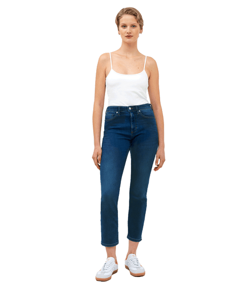 Stretch Denim Cigarette Fit Ankle Length Jeans - Blue