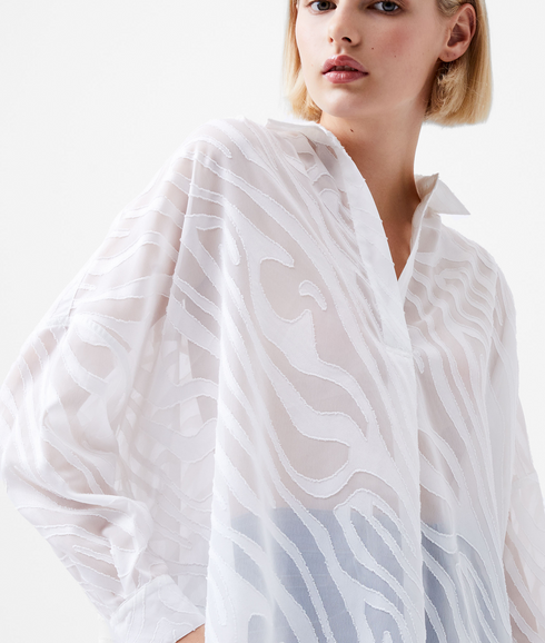 Zebra Devore Popover Shirt - White
