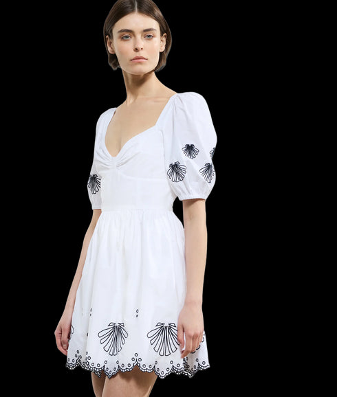 Cambria Cotton Anglaise Dress - Linen White/Navy