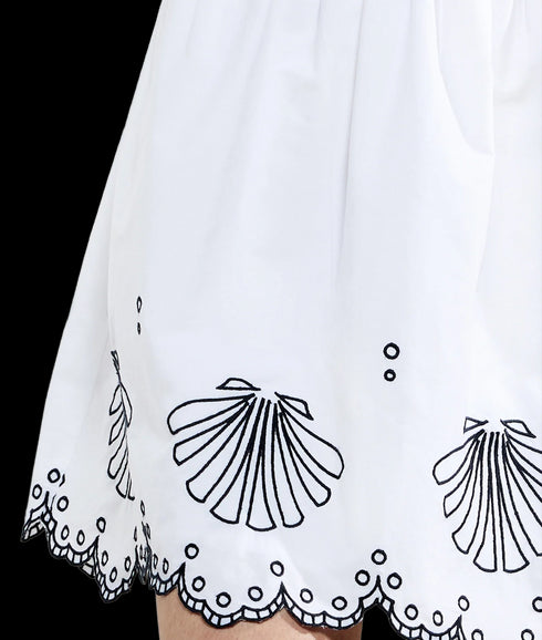 Cambria Cotton Anglaise Dress - Linen White/Navy