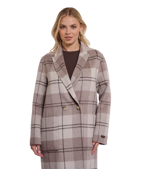 Double Breasted Reversible Coat - Soft Oat Check