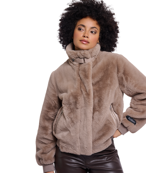 Ambra Short Faux Fur Jacket - Mocha Latte