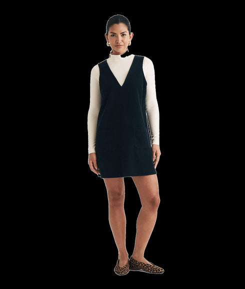 Cord Piper Mini Pinafore Dress - Black