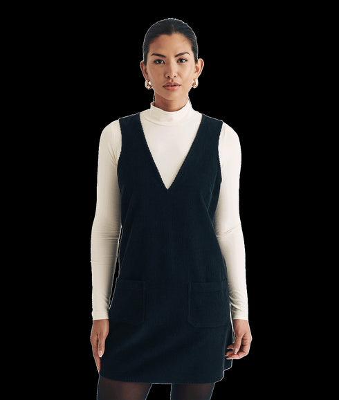 Cord Piper Mini Pinafore Dress - Black